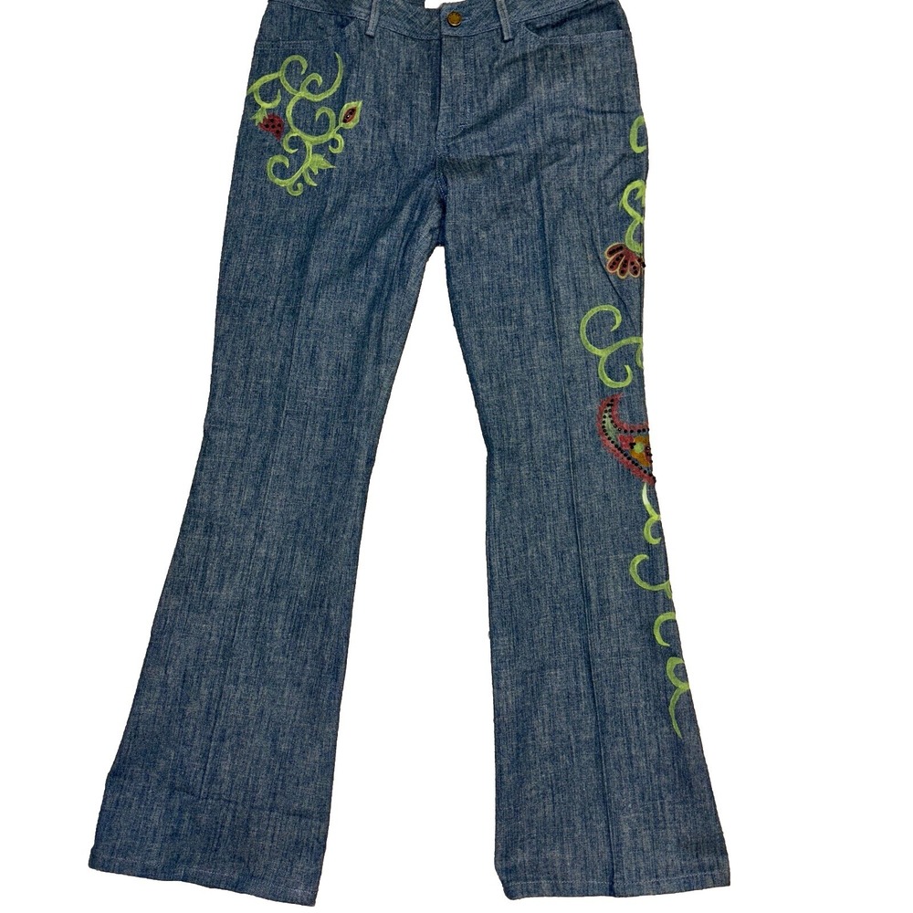 Hand Painted Flare Jeans 27x29 Art‎ 2 Wear Y2K Artsy Vineyard Tradwife Preppy